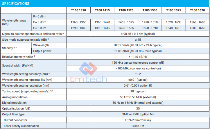 Thông số kỹ thuật EXFO OSICS T100